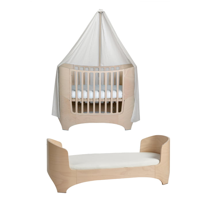 Leander - Baby junior bed whitewash with canopy, white