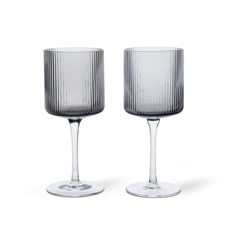 Ferm Living - Ripple White wine glass, smoked gray (set of 2)