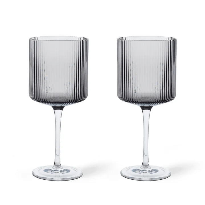 Ferm Living - Ripple Red wine glass, smoked gray (set of 2)