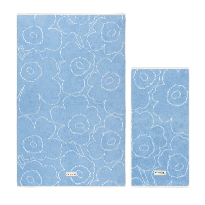 Marimekko - Piirto Unikko bath towel & Towel set, blue / white (set of 2)