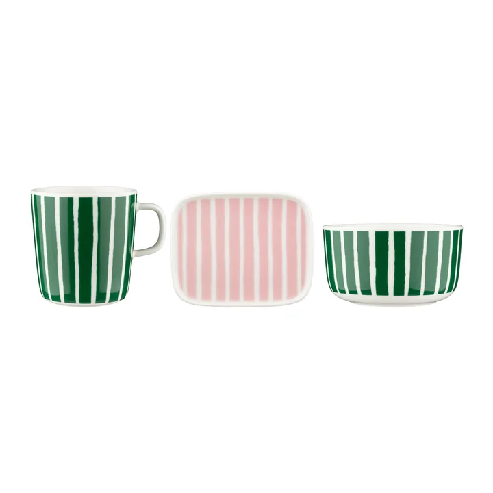 Marimekko - Oiva Piccolo Breakfast set, green / white / pink