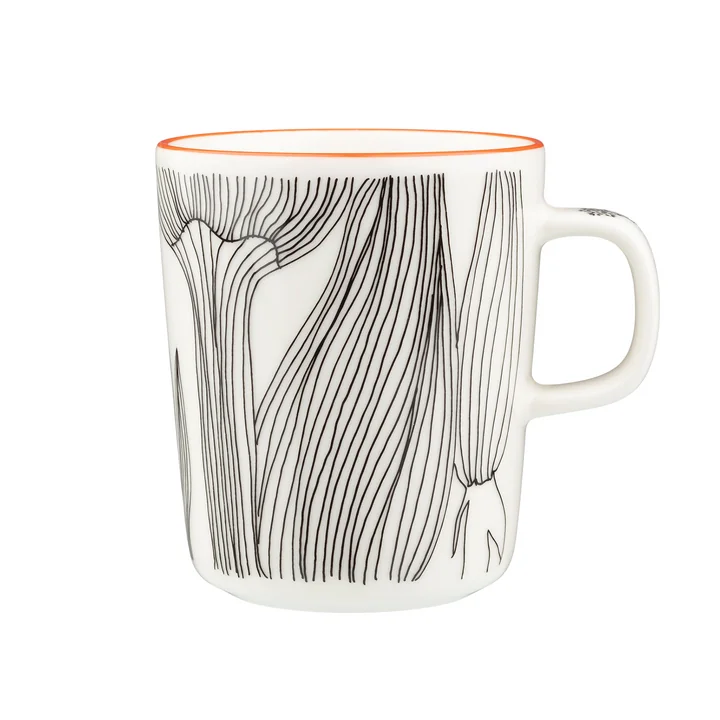 Marimekko - Oiva Kukat puhkeavat mug with handle, 250 ml, white / black / orange