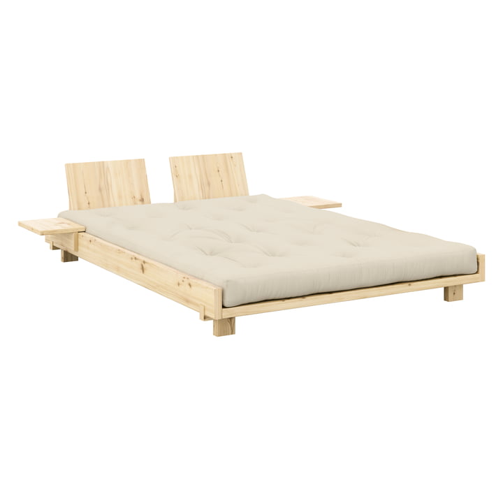 Karup Design - Social bed incl. backrest, 2 bedside tables and mattress beige, 140 x 200 cm, clear pine