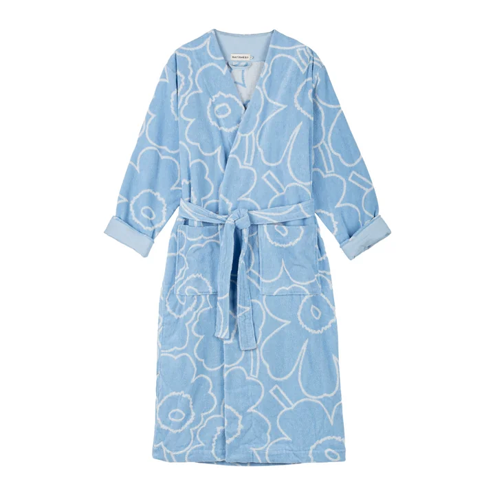 Marimekko - Piirto Unikko bathrobe, off-white / light blue