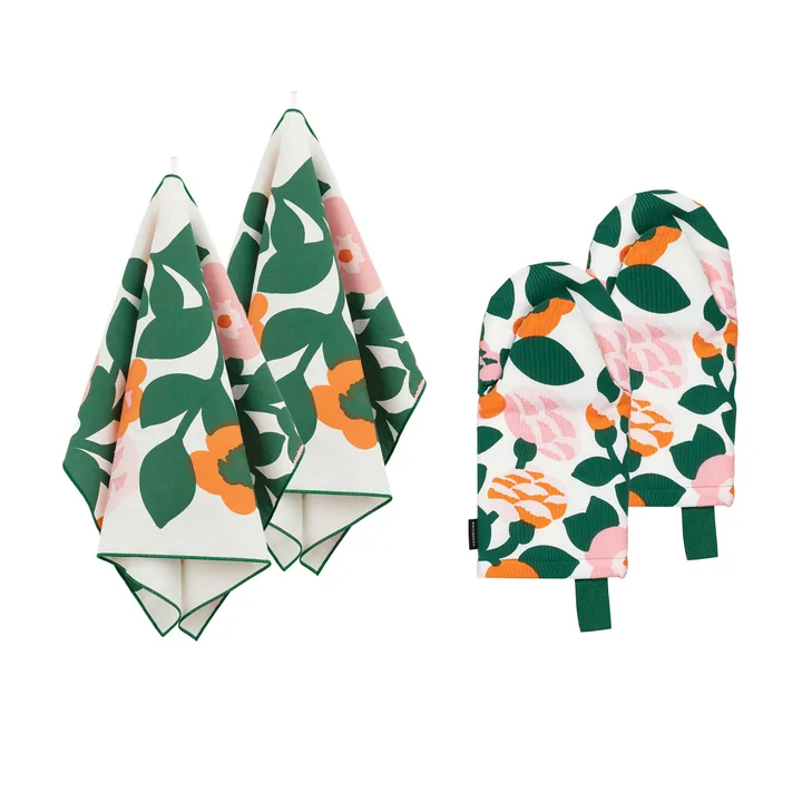 Marimekko - Pieni Green Green Kitchen set, tea towel & Oven gloves, multicolored (4 pcs.)