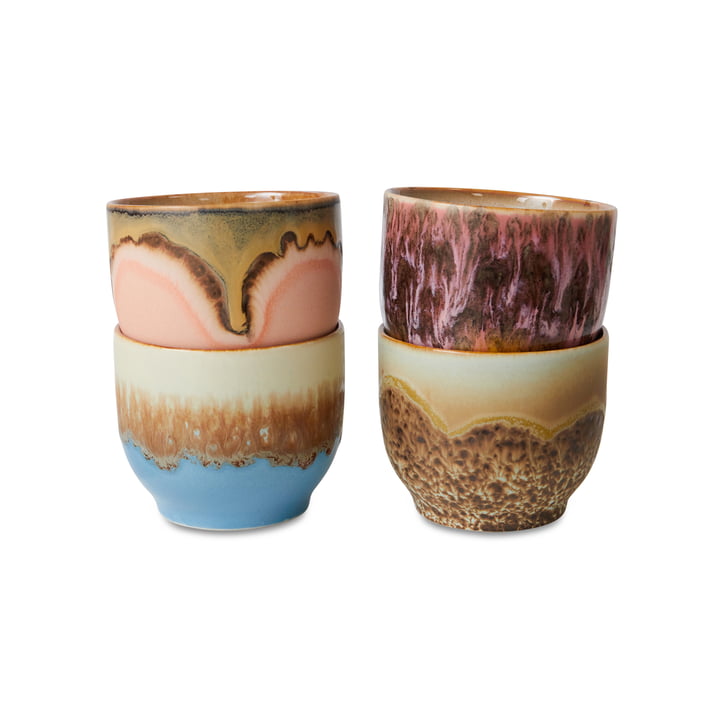 Hkliving - 70's Coffee mug round, 250 ml, lagoon (set of 4)