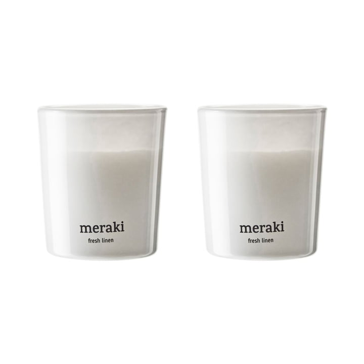 Meraki - Scented candle, Ø 6 cm, Fresh linen (set of 2)