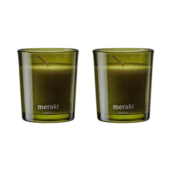 Meraki - Scented candle, Ø 6 cm, Oud leaf (set of 2)