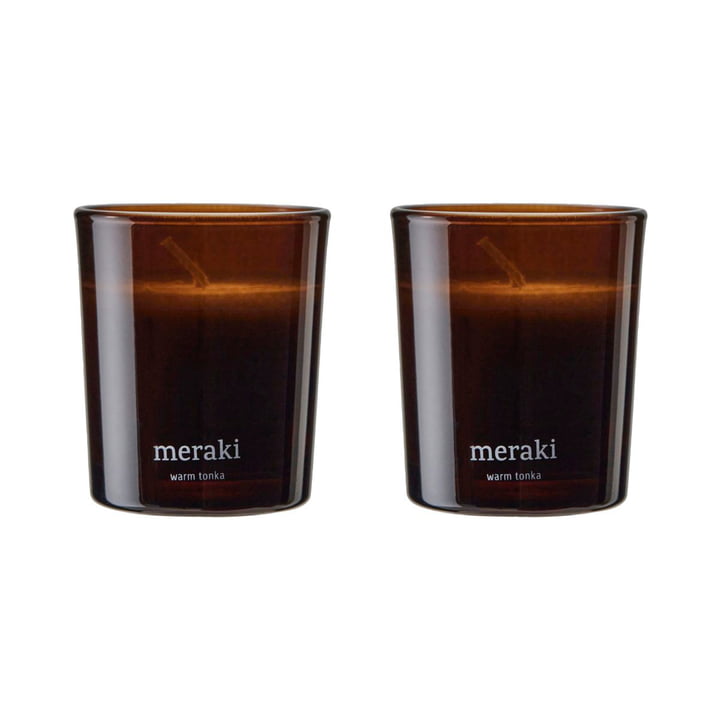 Meraki - Scented candle, Ø 6 cm, Warm tonka (set of 2)