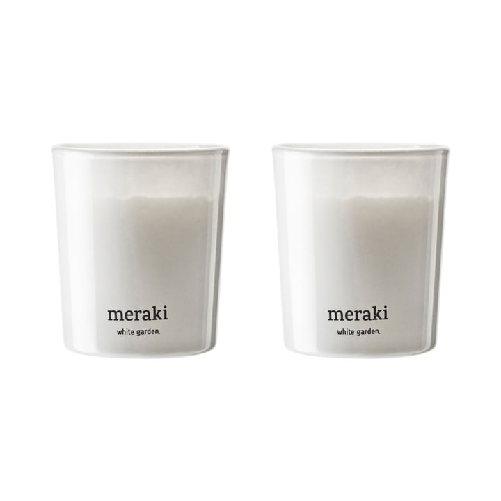 Meraki - Scented candle, Ø 6 cm, White garden (set of 2)