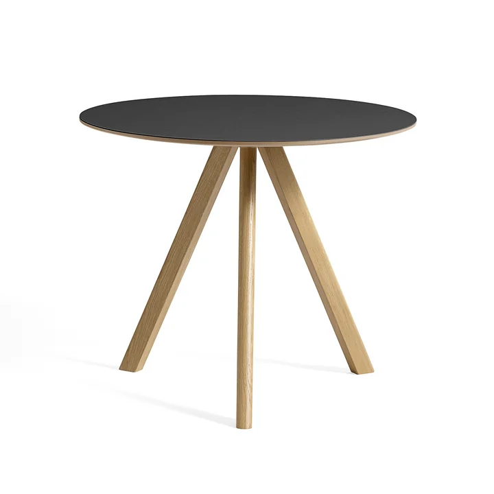 HAY - Copenhague CPH20 2. 0 Table Ø 90 cm, lacquered oak / black linoleum