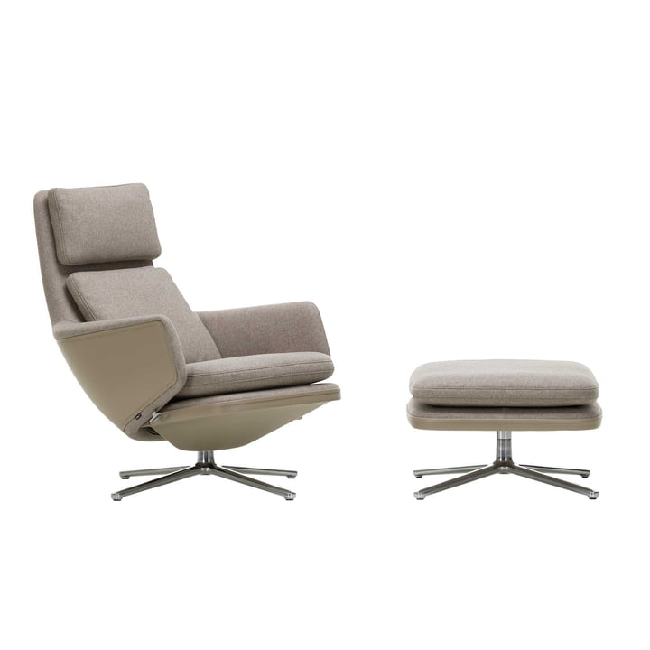 Vitra - Grand Relax Armchair & Ottoman, polished aluminum, Cosy 2 fossil, leather / sand, felt glides