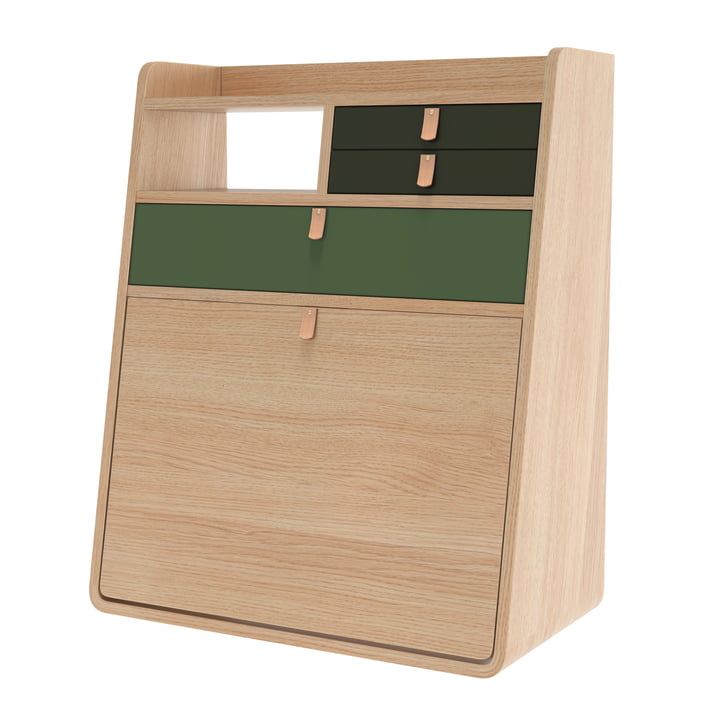 Hartô - Gaston Wall-mounted secretary 60 cm, natural oak / ash green / sage