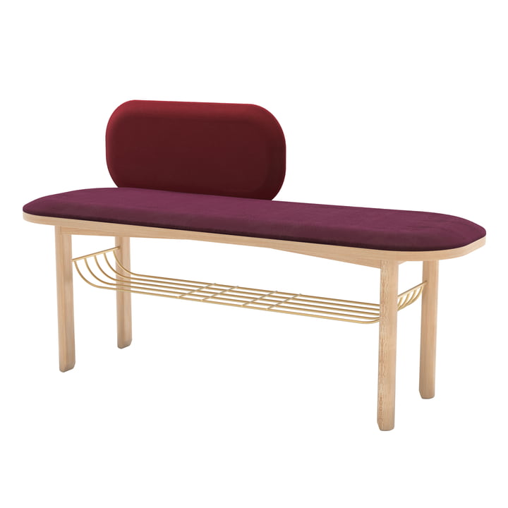 Hartô - Eustache bench, 120 x 74 cm, natural oak / burgundy / bordeaux