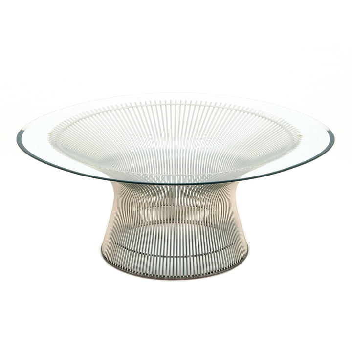 Knoll - Platner coffee table, Ø 107 cm, polished nickel / crystal glass