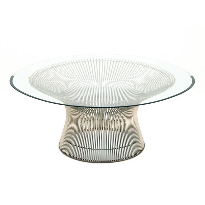 Knoll - Platner coffee table, Ø 107 cm, polished nickel / crystal glass
