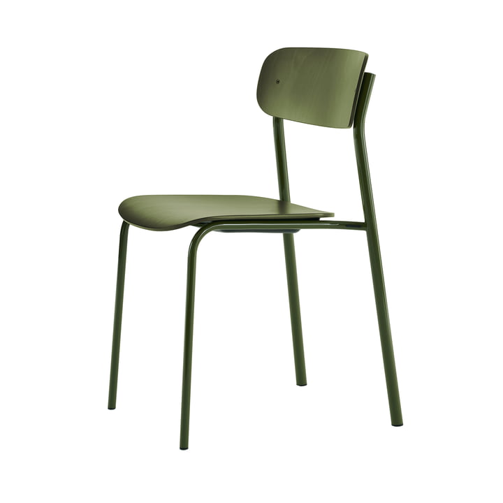 Thonet - S 243 Chair, olive green (RAL 6003) / beech stained olive green (to RAL 6003) / black rivets