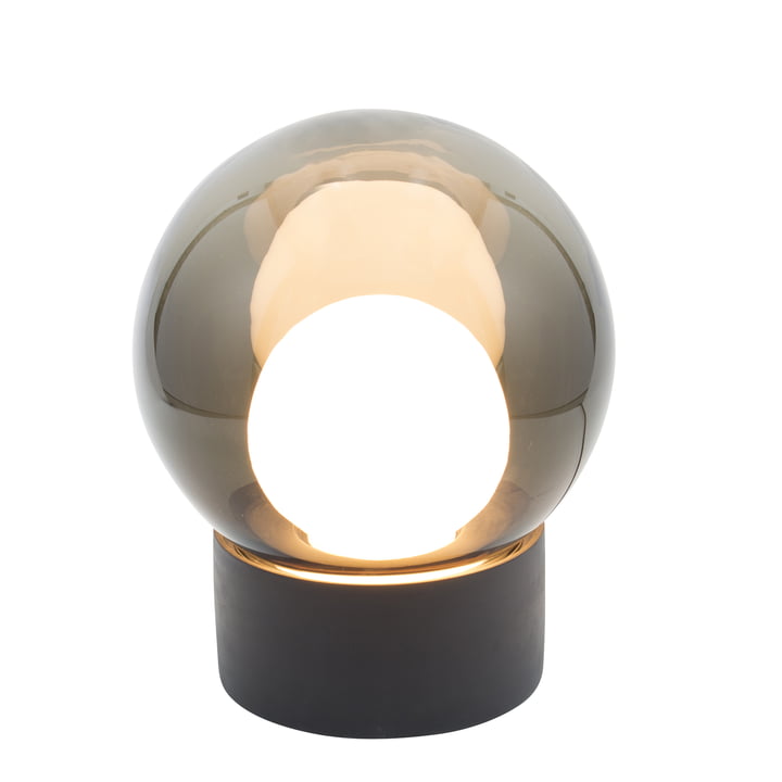 Boule Small table lamp by Pulpo in smoke grey and white with socket in black