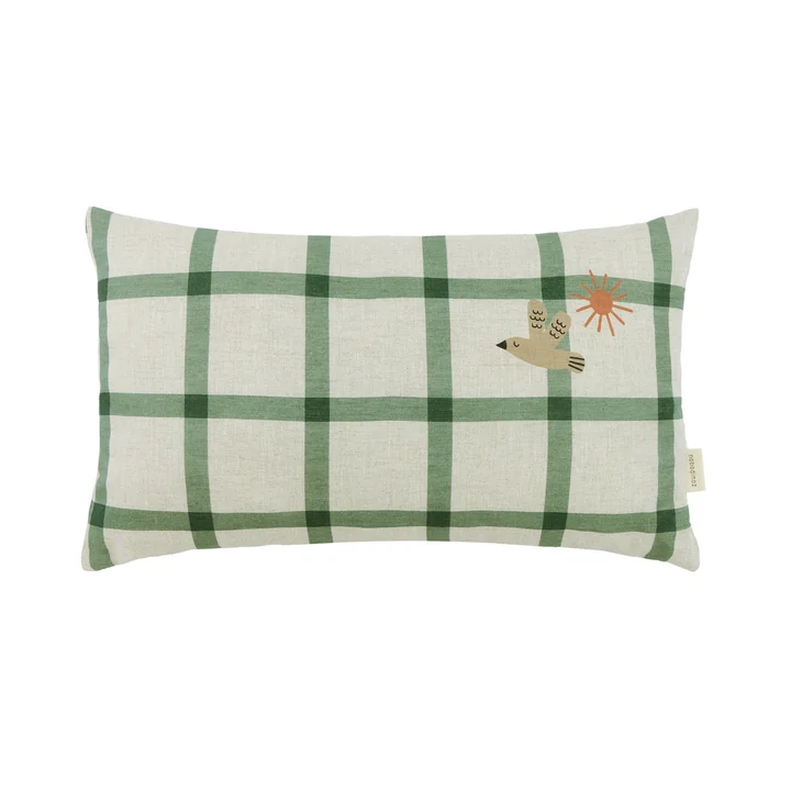 Nobodinoz - Vibes cushion M, 44 x 25 cm, bird, green