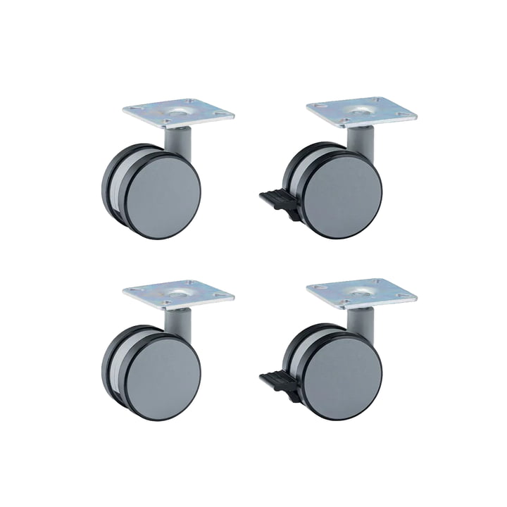 Müller Small Living - Vertiko castors, silver-grey black (set of 4)