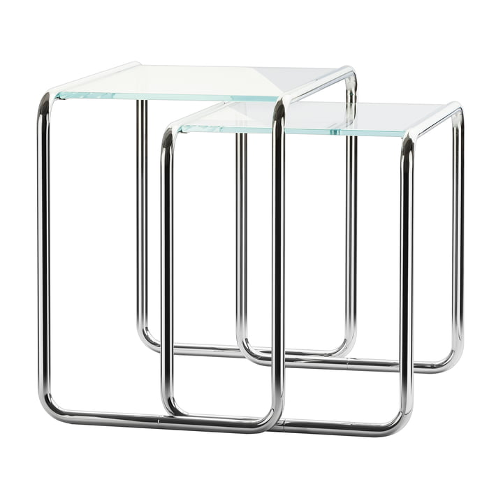 Thonet - B 9 Side table a, b, opal white glass in diamond cut (set of 2)