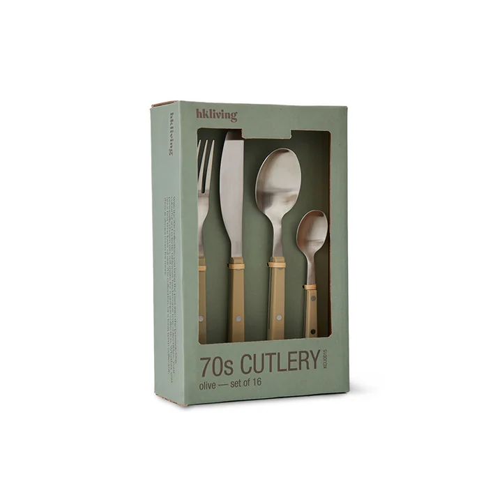 HKliving - 70's cutlery set, olive (set of 16)