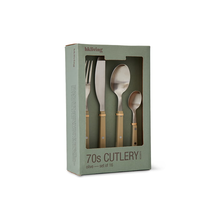 HKliving - 70's cutlery set, olive (set of 16)