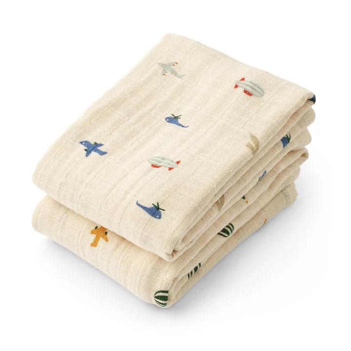 LIEWOOD - Lewis muslin cloths made from organic cotton, Aviator, ecru (set of 2)