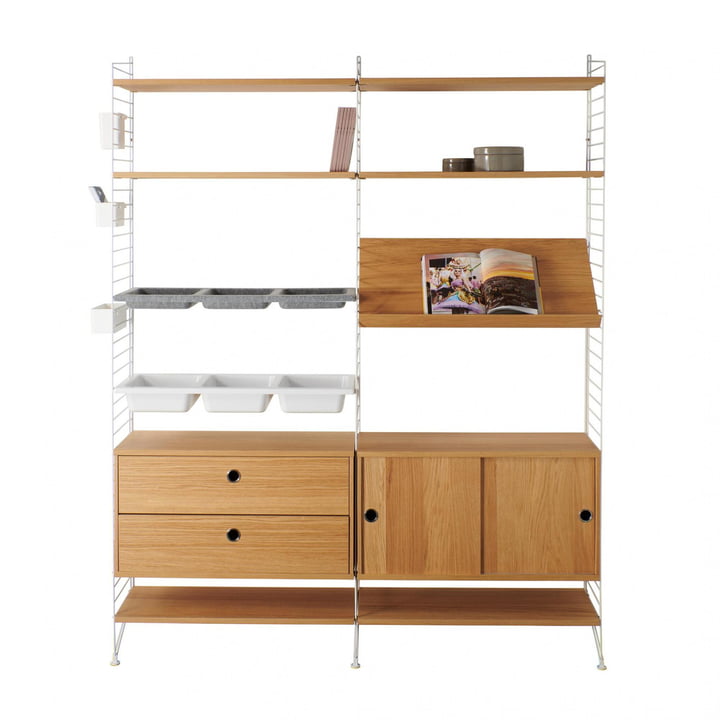 String - Storage combination, 158 x 200 x 30 cm, natural oak / white