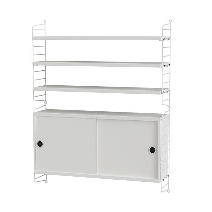 String - Wall shelf with cupboard, 78 x 100 x 20 cm, white / white