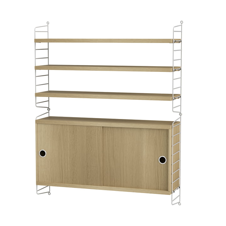 String - Wall shelf with cupboard, 78 x 100 x 20 cm, oak / white