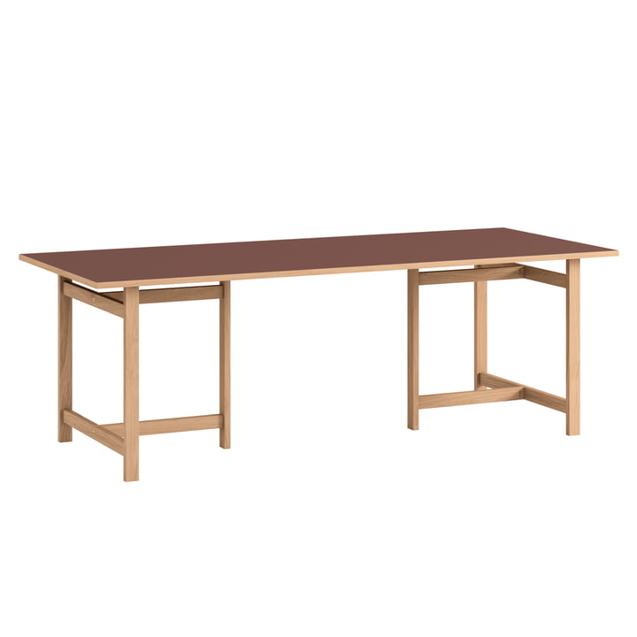 Moebe - Dining table, 90 x 220 cm, natural oak / burgundy