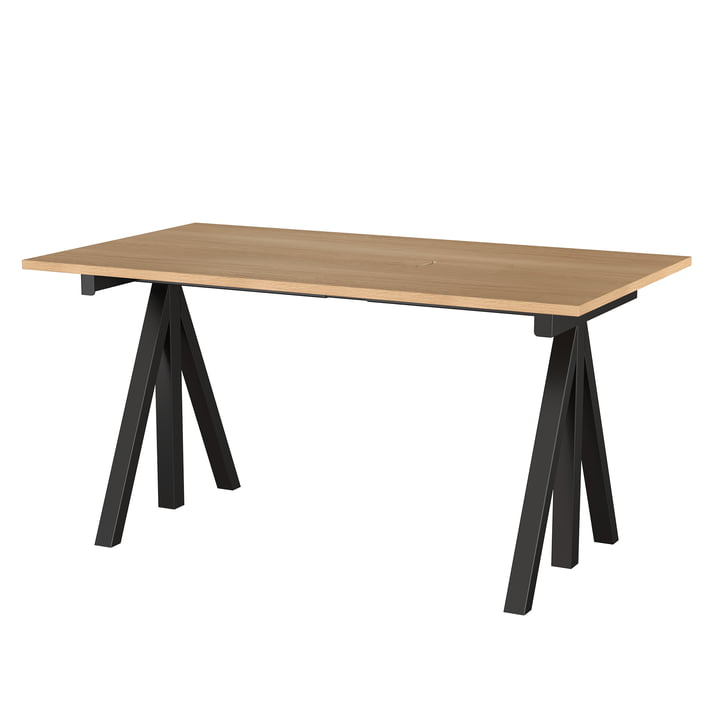 String - Works Desk, height-adjustable, black, table top 140 x 78 cm / oak