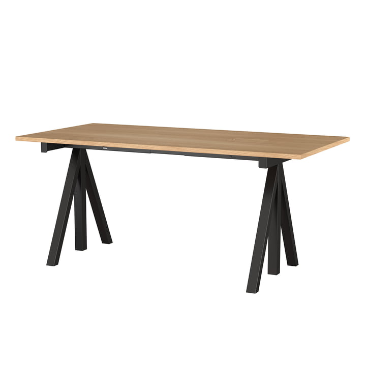 String - Works Desk, height-adjustable, black, table top 160 x 78 cm / oak