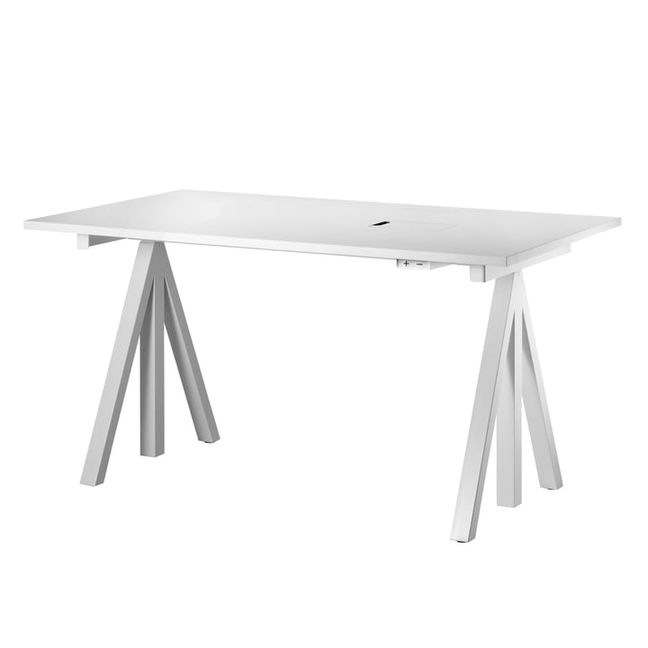 String - Works Desk, height-adjustable, white, table top 140 x 78 cm