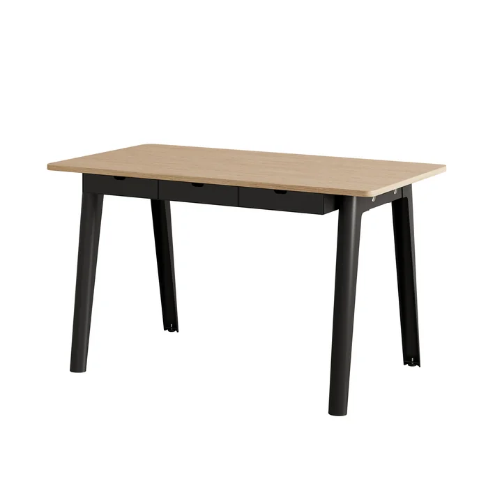 TipToe - NEW MODERN Desk with drawers, 75 x 130 cm, birch / graphite black
