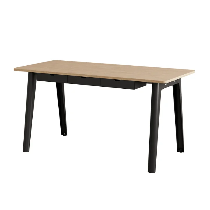 TipToe - NEW MODERN Desk with drawers, 75 x 150 cm, birch / graphite black