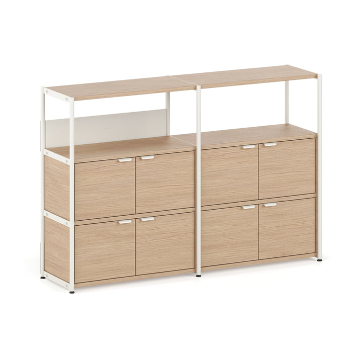 TipToe - Unit Shelving system, H 110 x 164 cm, incl. 4 doors, oak / cream white