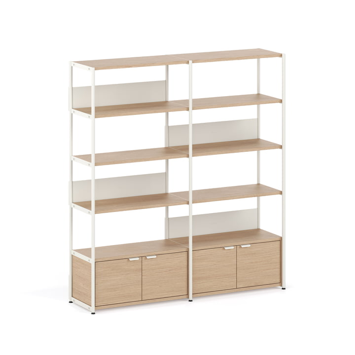 TipToe - Unit Shelving system, H 180 x 164 cm, incl. 2 doors, oak / cream white