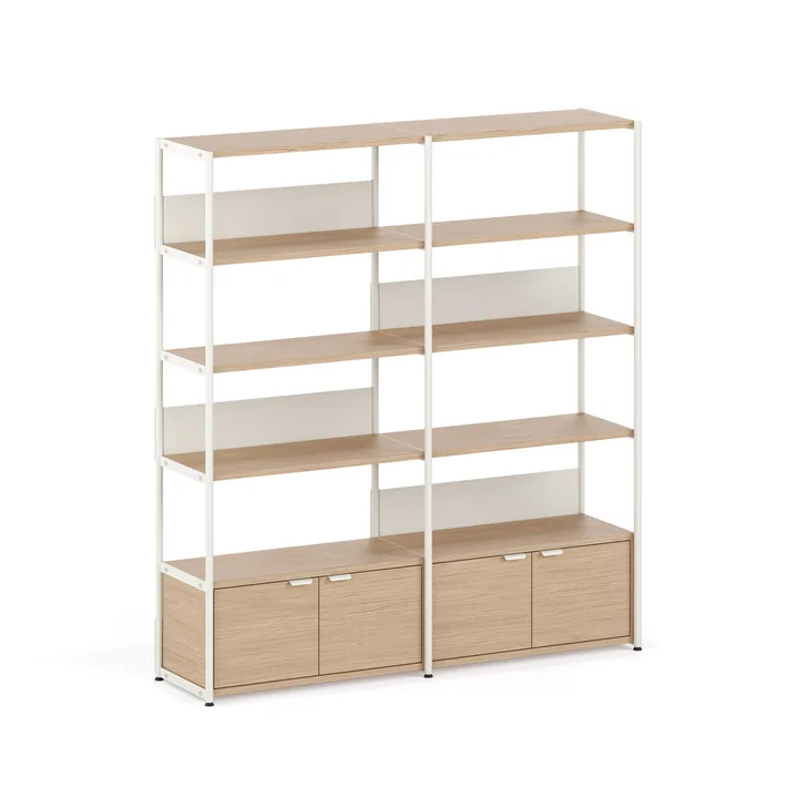 TipToe - Unit Shelving system, H 180 x 164 cm, incl. 2 doors, oak / cream white