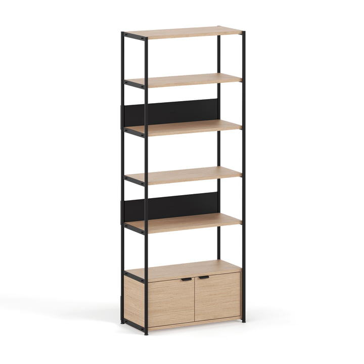 TipToe - Unit Shelving system, H 215 x 84 cm, incl. 1 door, oak / graphite black