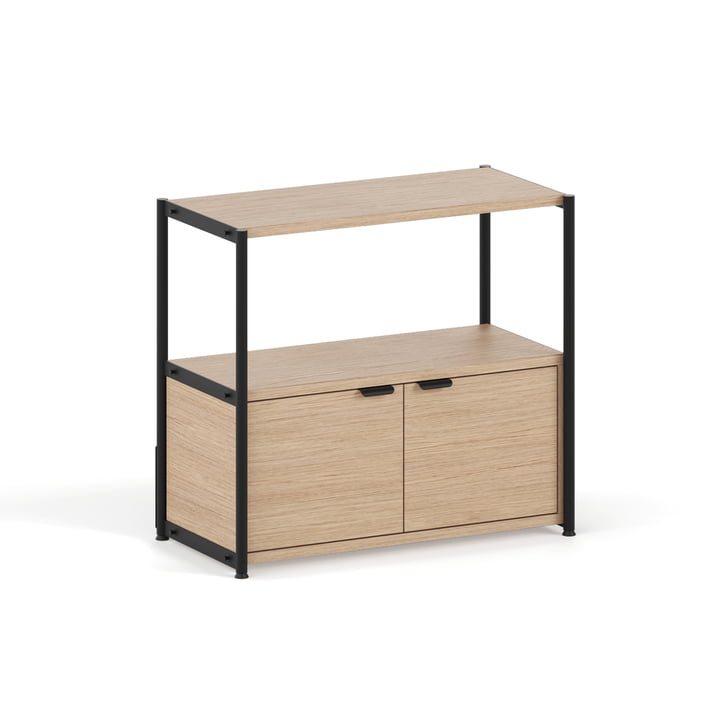 TipToe - Unit Shelving system, H 75 x 84 cm, incl. 1 door, oak / graphite black