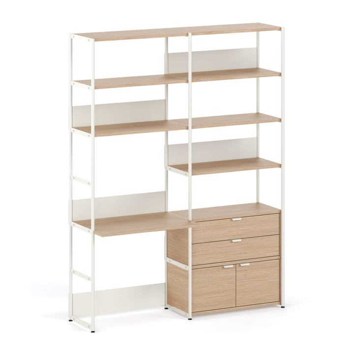 TipToe - Unit Desk system, H 215 x 164 cm, incl. door and drawer, oak / cream white