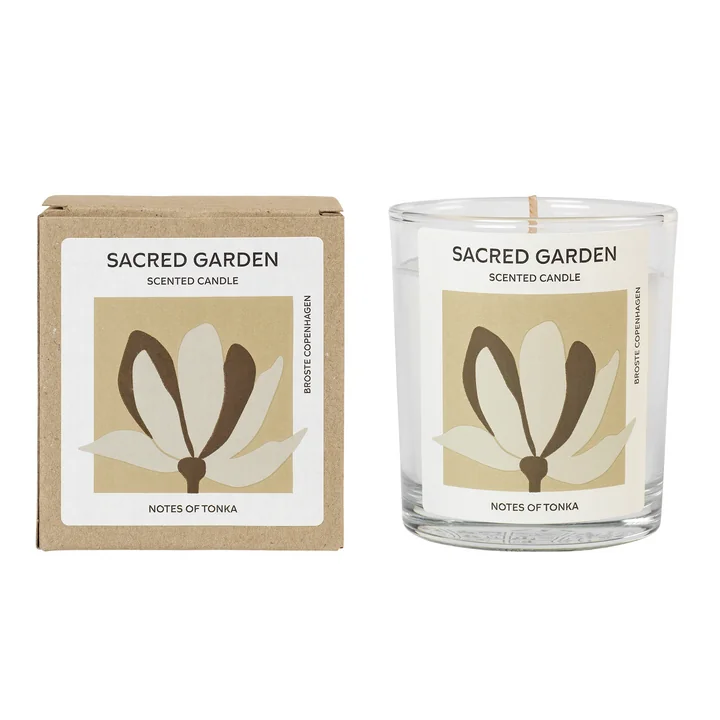 Broste Copenhagen - Sacred Garden scented candle, Ø 7.4 x H 8.3 cm, white