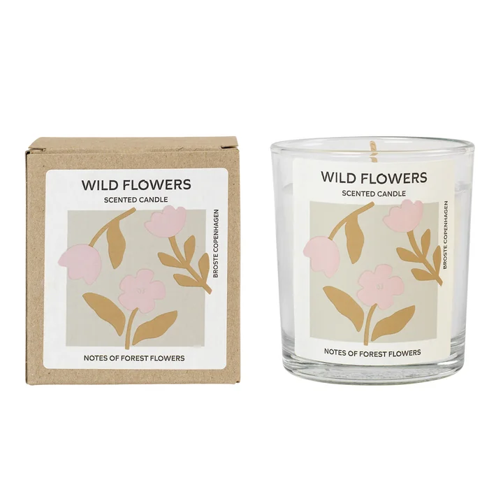 Broste Copenhagen - Wild Flowers scented candle, Ø 7.4 x H 8.3 cm, white