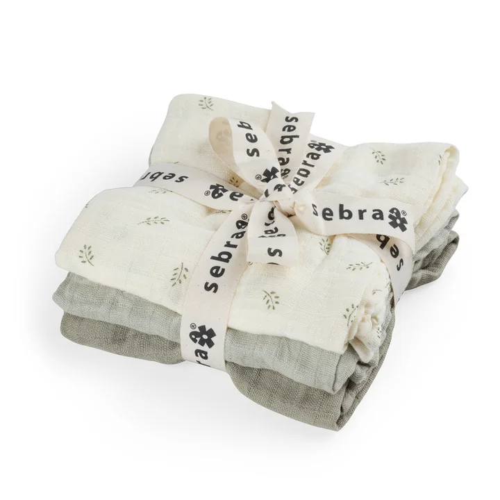 Sebra - Burp cloths, Sophora Leaves / mist green (set of 3)
