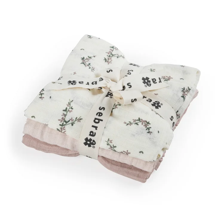 Sebra - Burp cloths, powder blossom / rose (set of 3)