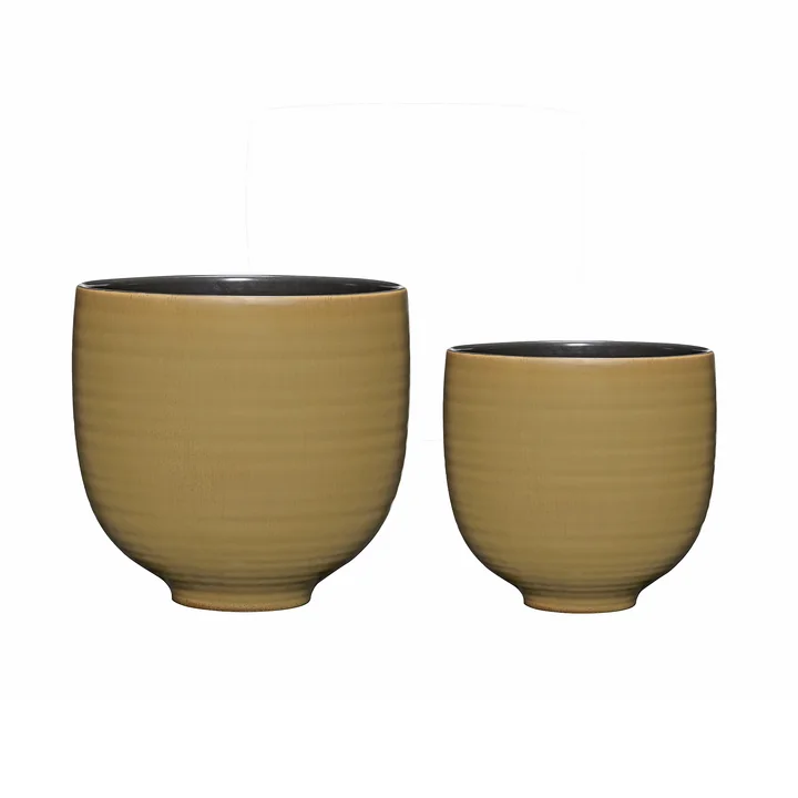 Hübsch Interior - Yuka ceramic pots, green (set of 2)