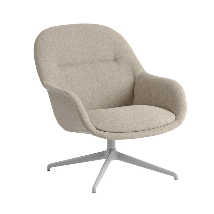 Muuto - Fiber Lounge Armchair Swivel Base, gray / beige (Kvadrat Ecriture 240)