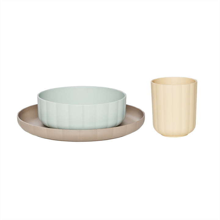 OYOY Mini - Pullo Children's tableware set, pale mint / vanilla / taupe (3 pcs.)